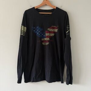 Grunt Style T-Shirt Mens Large Black Long Sleeve USA Patriotic American Eagle